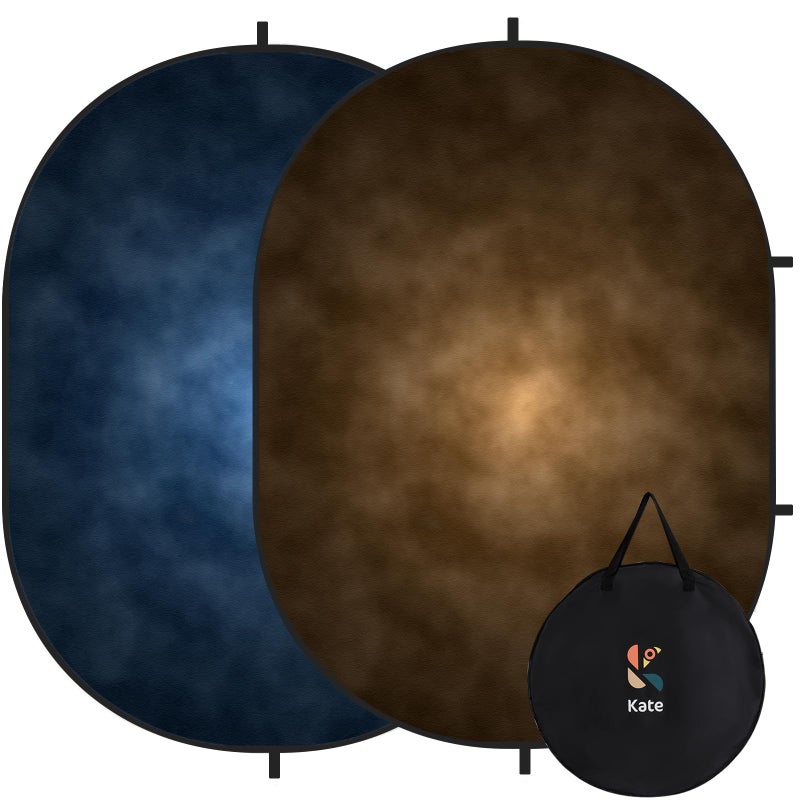 Kate Collapsible Backdrop for Photography Dark Blue&Brown Pop Up Photo Backdrops Portable Background for Portrait, Live Streaming, 5x6.5ft - Image 1